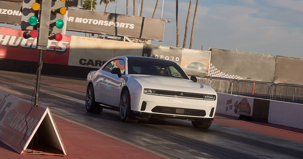 The 2025 Dodge Charge Daytona EV on a race track
