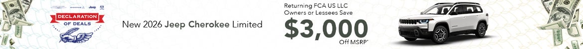 $3,000 Bonus Cash for Returning FCA Owners – 2026 Jeep Cherokee Limited