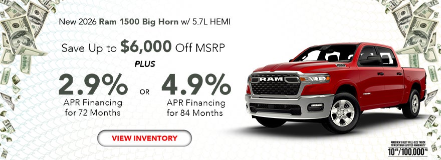 $6,000 Off MSRP or 2.9% APR – 2026 Ram 1500 Big Horn