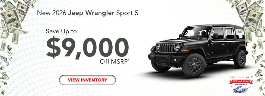 Up to $9,000 Off MSRP – 2026 Jeep Wrangler Sport S