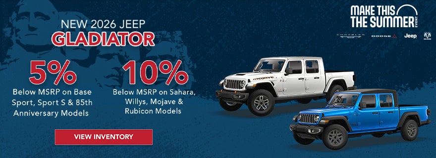 Up to 10% Below MSRP on Select 2026 Jeep Gladiator Models