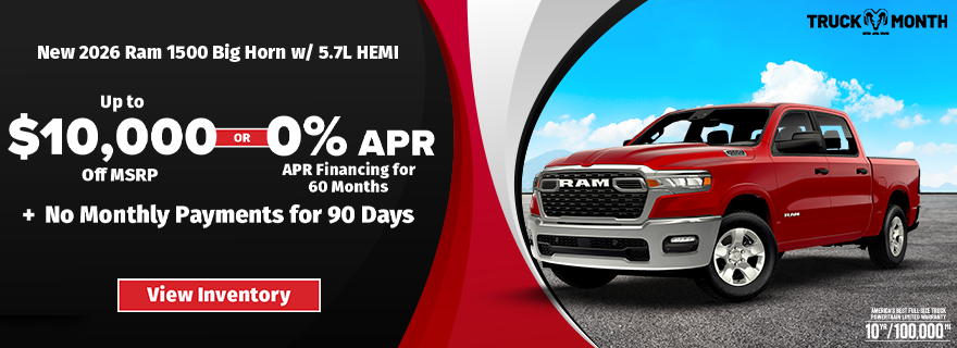 0% APR or $10,000 Off MSRP + No Payments for 90 Days – 2026 