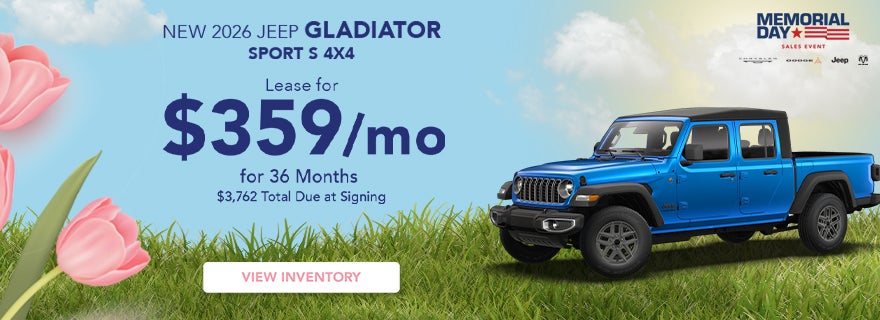 $359/Month Lease – 2026 Jeep Gladiator Sport S 4x4